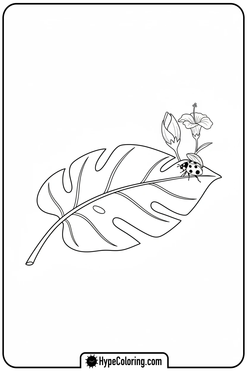 ladybug-on-a-leaf - flower coloring sheets