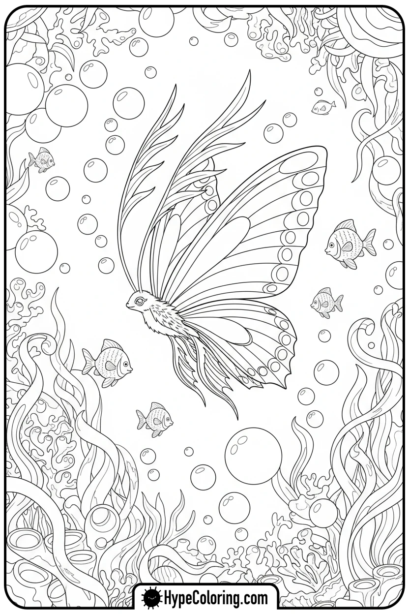 sea-butterfly-swimming - butterfly coloring sheet