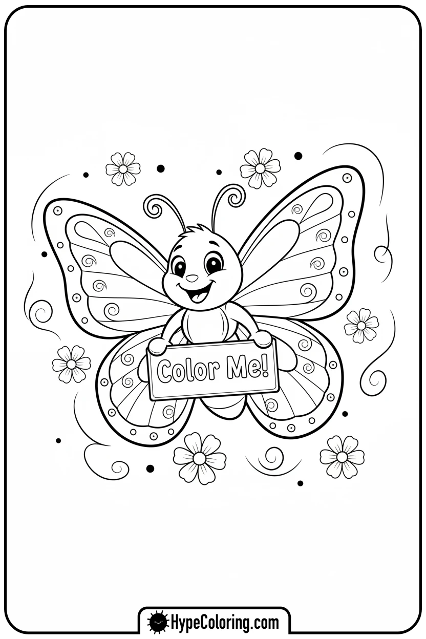 butterfly-holding-color-me-sign - butterfly coloring sheet