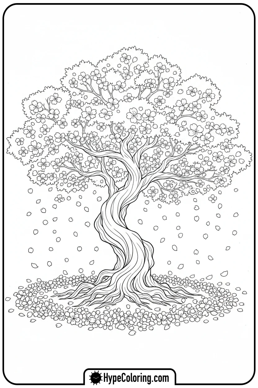 cherry-blossom-tree-in-bloom - spring coloring sheets