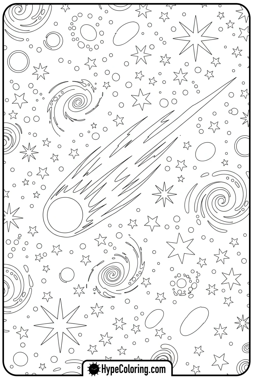 comet-streaking-across-sky - space coloring pages