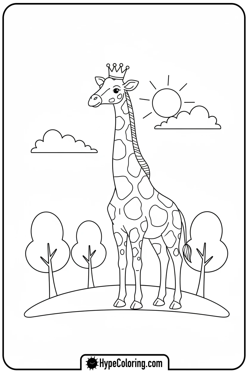 giraffe-wearing-a-crown - giraffe coloring pages