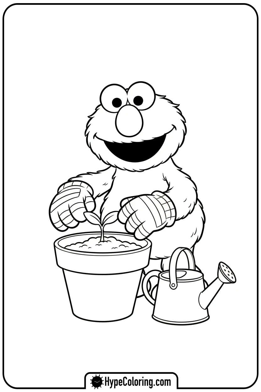 elmo-planting-a-flower - elmo coloring pages