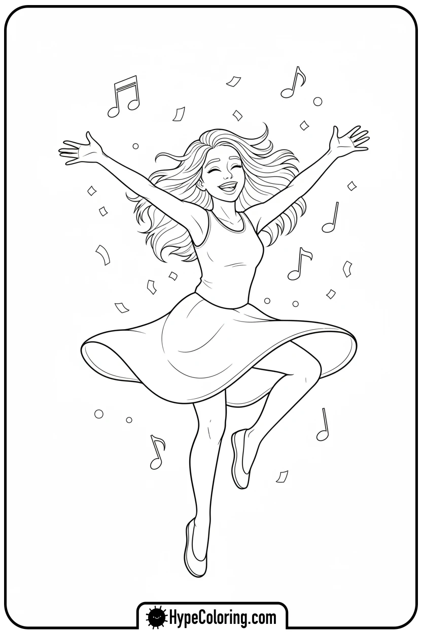 character-dancing-joyfully - bold and easy coloring pages