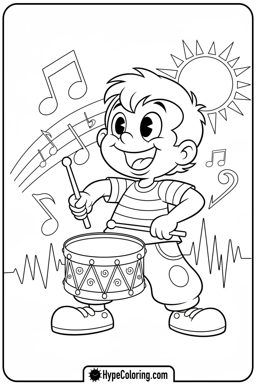 character-playing-a-drum - bold and easy coloring pages