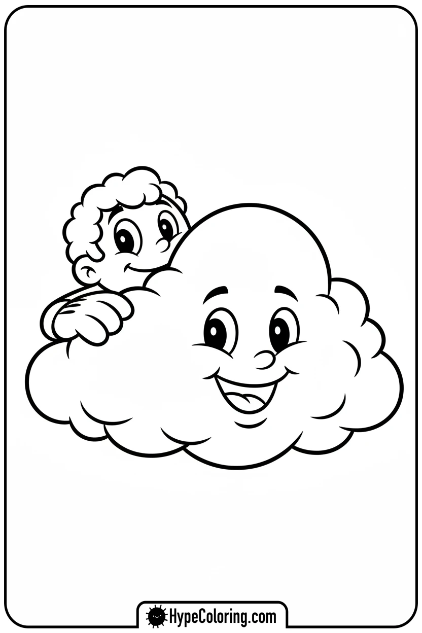 character-peeking-from-cloud - bold and easy coloring pages