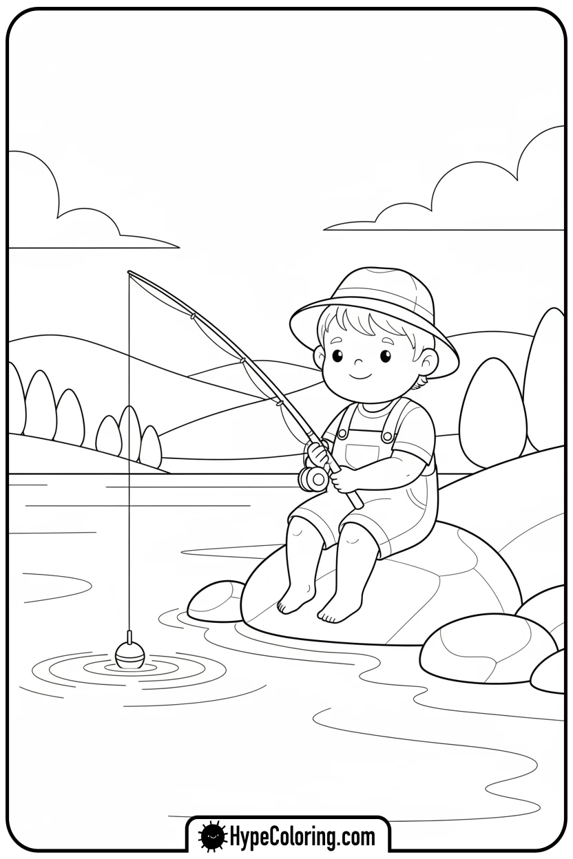 child-fishing-by-the-lake - camping coloring pages