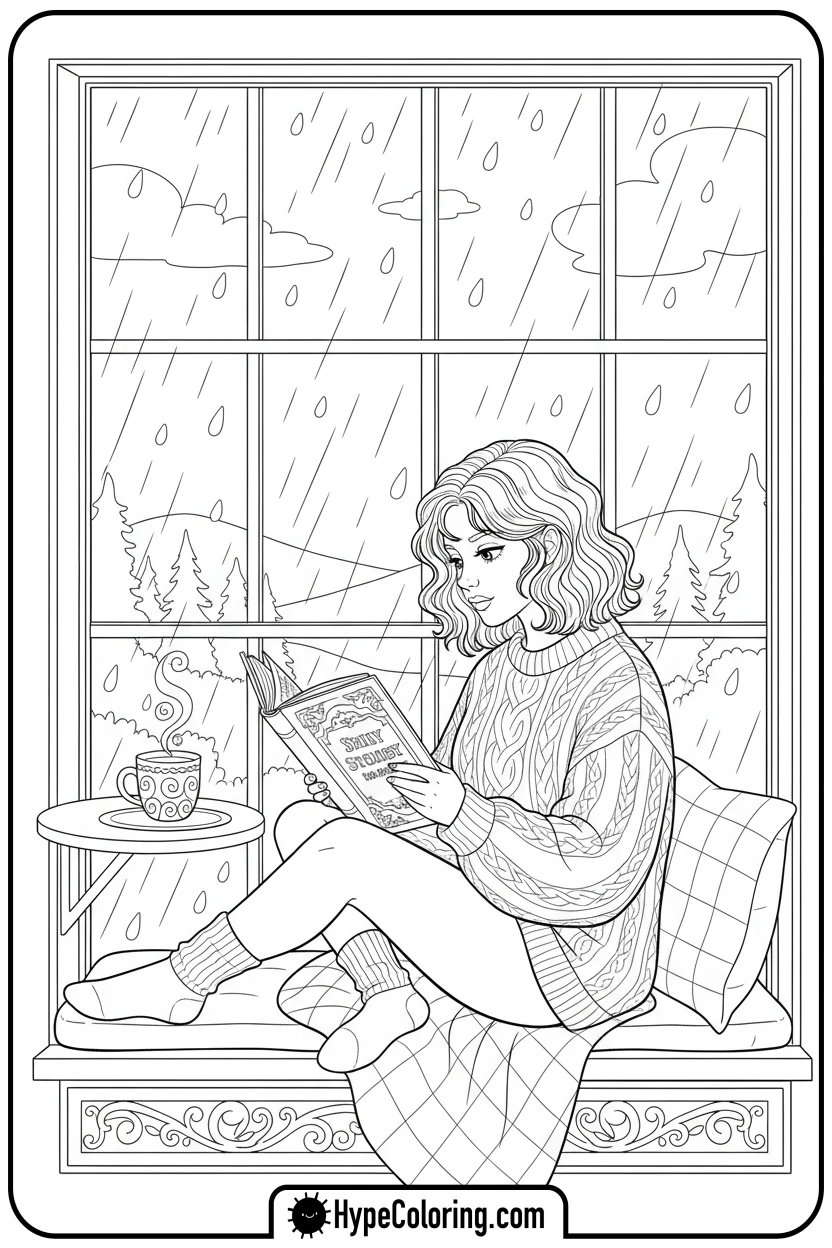 girl-reading-by-window - girl coloring pages