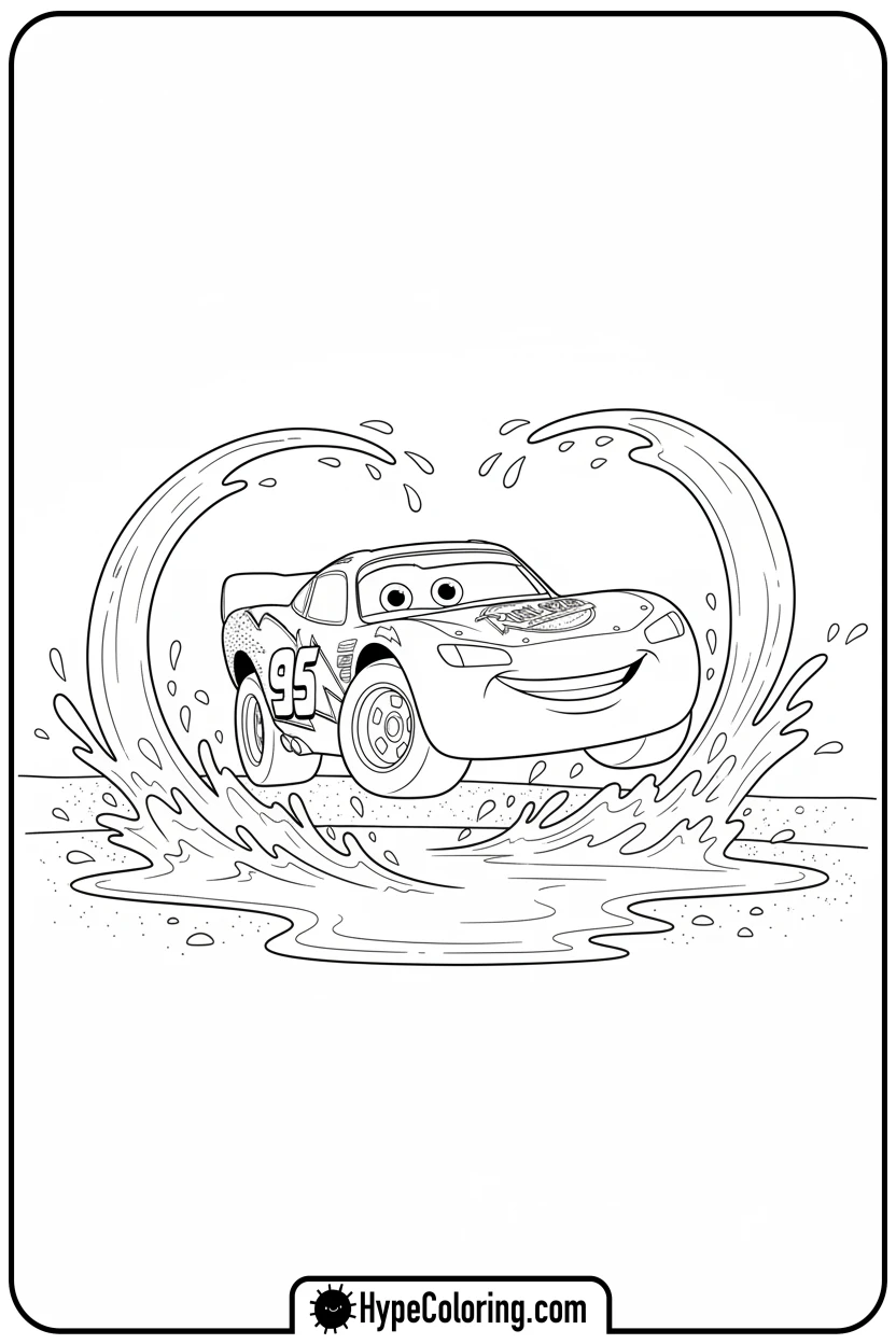 Click to download PDF lightning-mcqueen-splashing-puddle - cars lightning mcqueen coloring pages