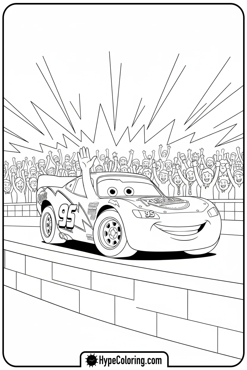 Click to download PDF lightning-mcqueen-waving-to-fans - cars lightning mcqueen coloring pages