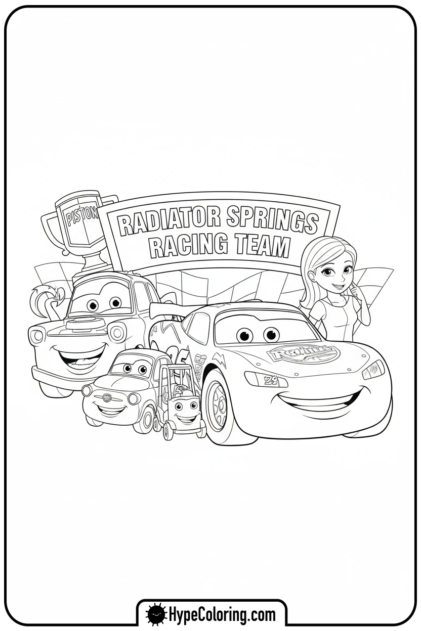 Click to download PDF lightning-mcqueen-team-photo - cars lightning mcqueen coloring pages