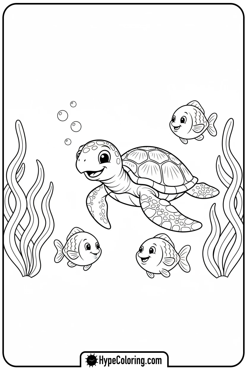 turtle-swimming-with-fish - turtle coloring pages​