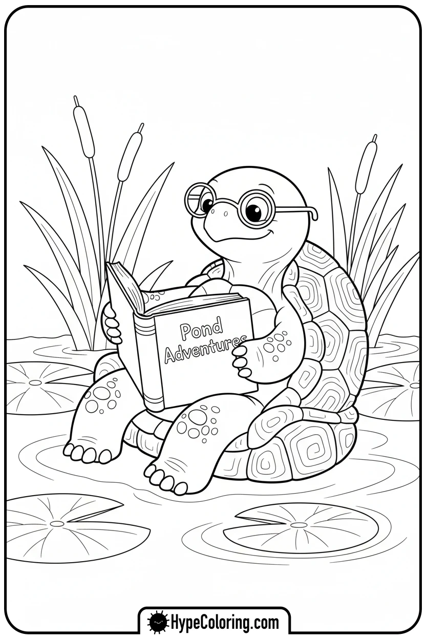 turtle-reading-a-book - turtle coloring pages​