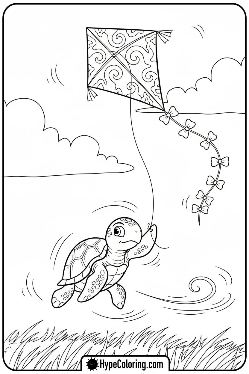 turtle-flying-a-kite - turtle coloring pages​