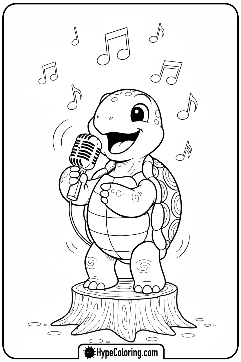 turtle-singing-into-microphone - turtle coloring pages​