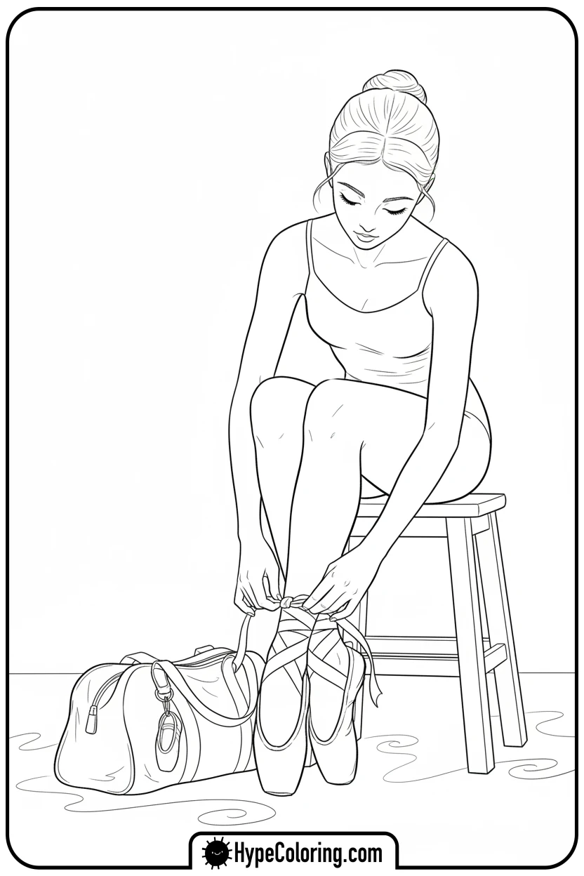 ballerina-tying-pointe-shoes - ballerina coloring pages​