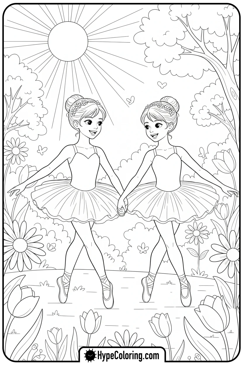 two-ballerinas-dancing-together - ballerina coloring pages​