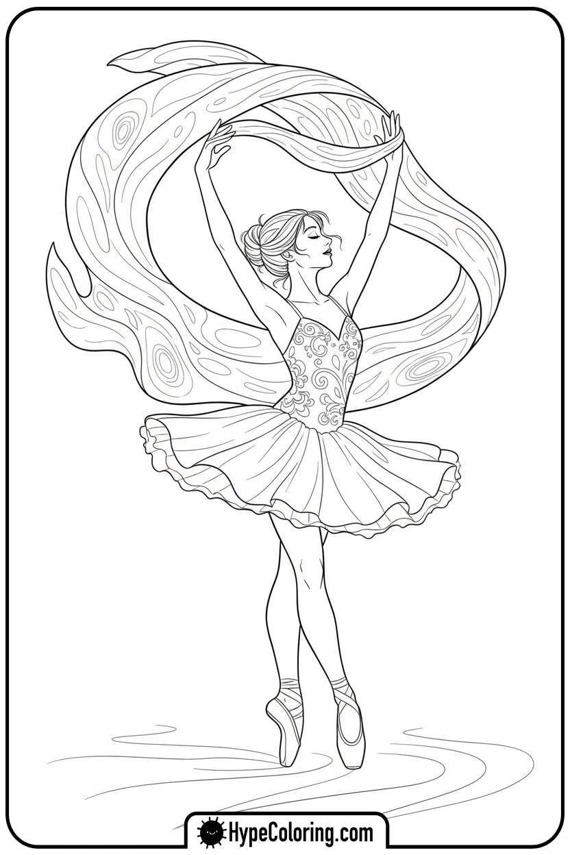 ballerina-twirling-scarf - ballerina coloring pages​