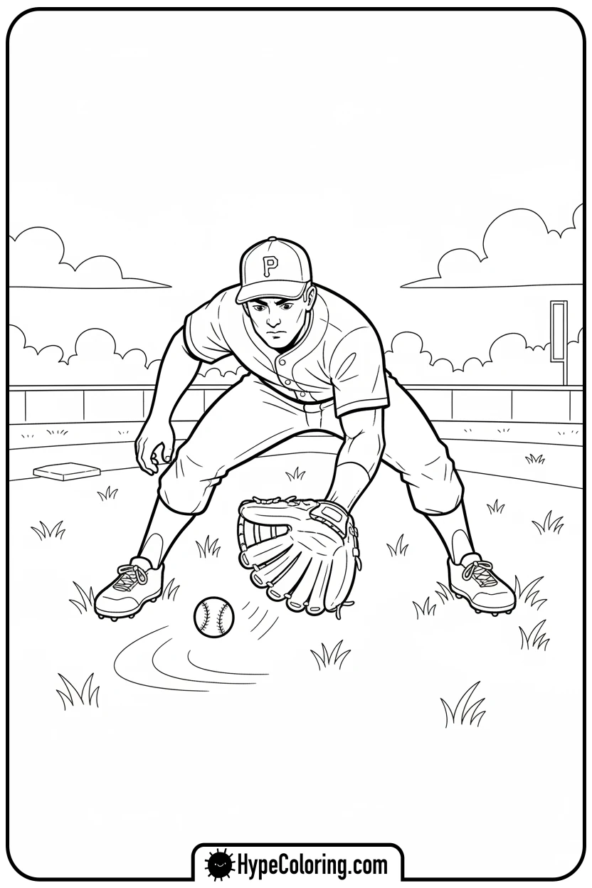 player-fielding-ground-ball - baseball coloring pages