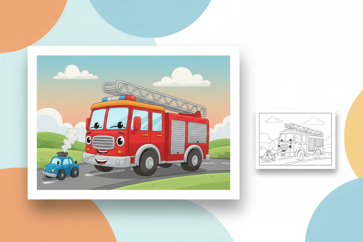 a-kind-fire-truck-gently - fire truck coloring page