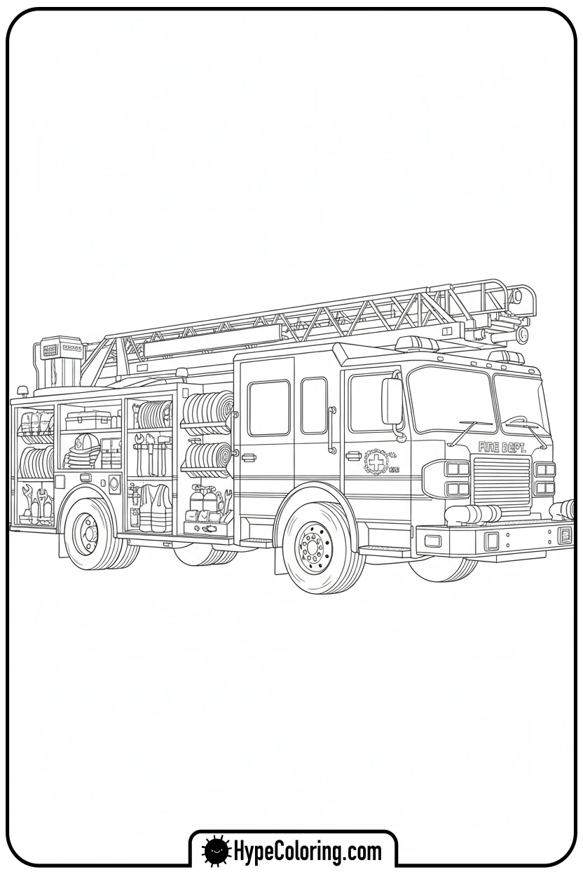 fire-truck-showing-tools - fire truck coloring page