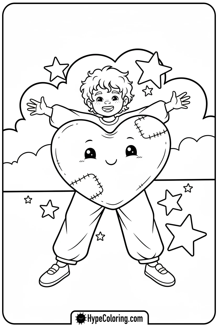 child-hugging-giant-heart - cute valentine coloring pages