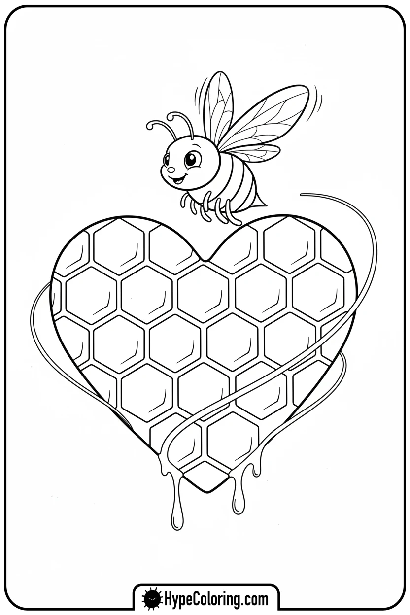 bee-with-heart-honeycomb - cute valentine coloring pages