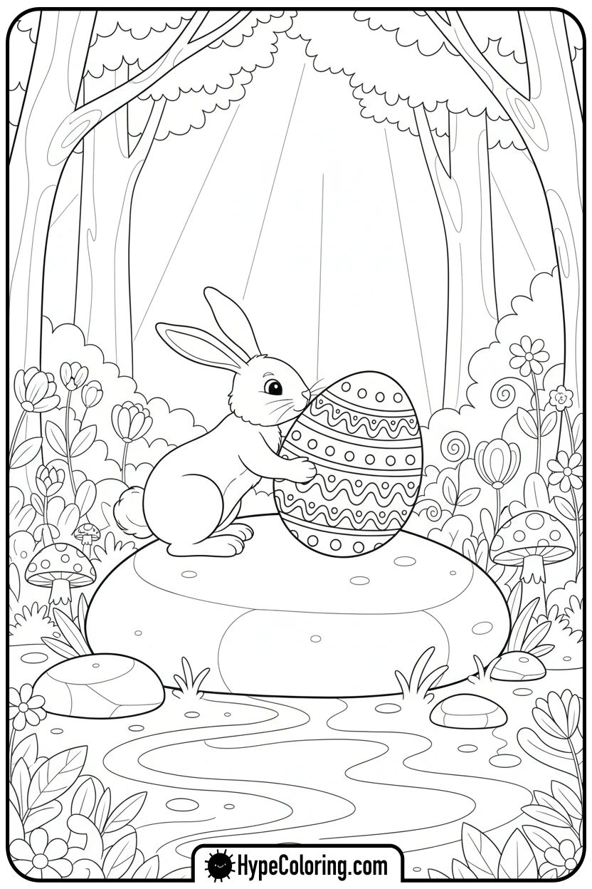 easter-bunny-hiding-an-egg - easter bunny coloring book pages
