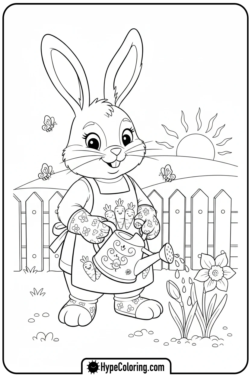 bunny-gardening-with-flowers - easter bunny coloring book pages