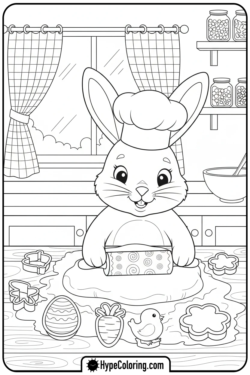 bunny-baking-easter-cookies - easter bunny coloring book pages