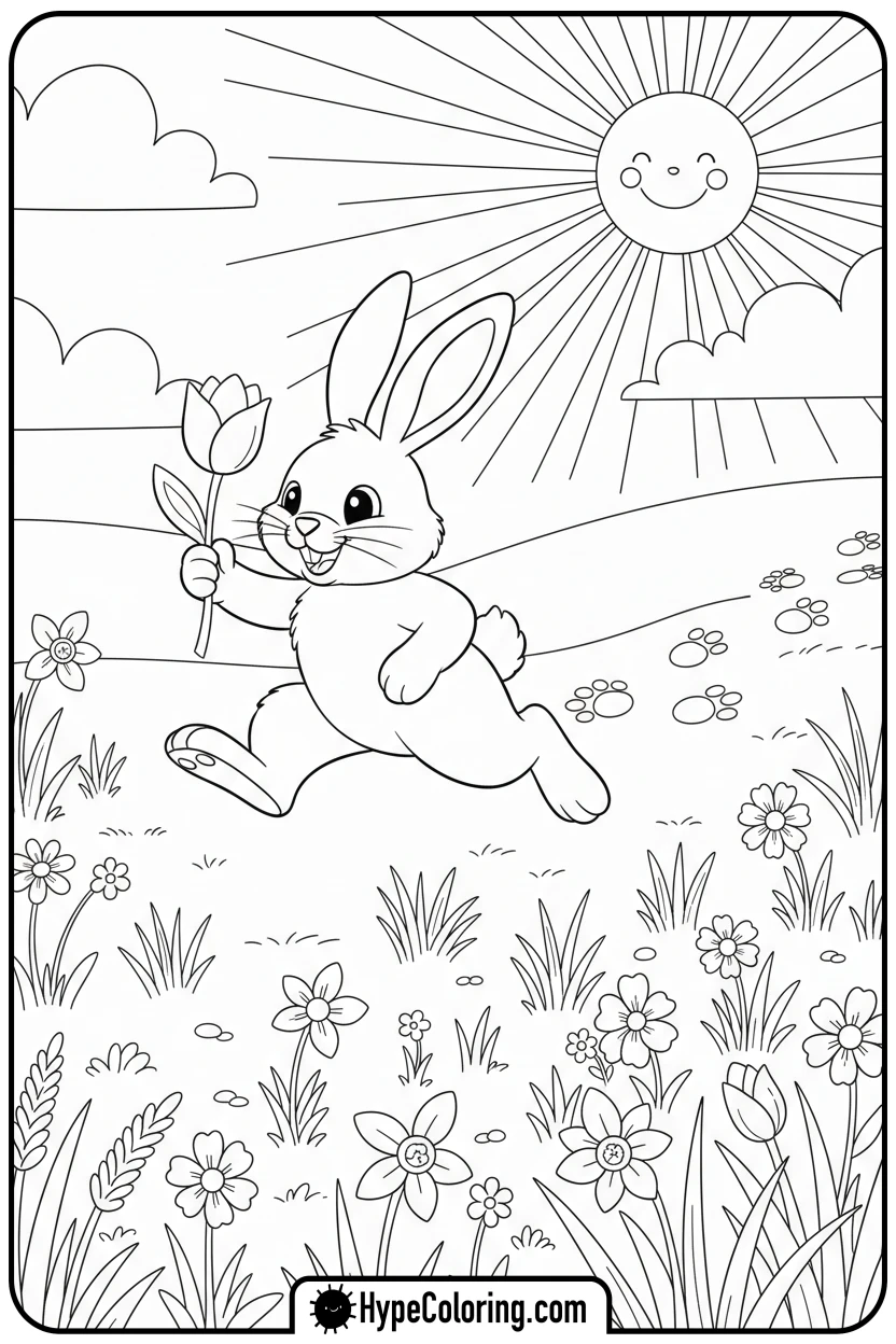 bunny-skipping-with-a-tulip - easter bunny coloring book pages
