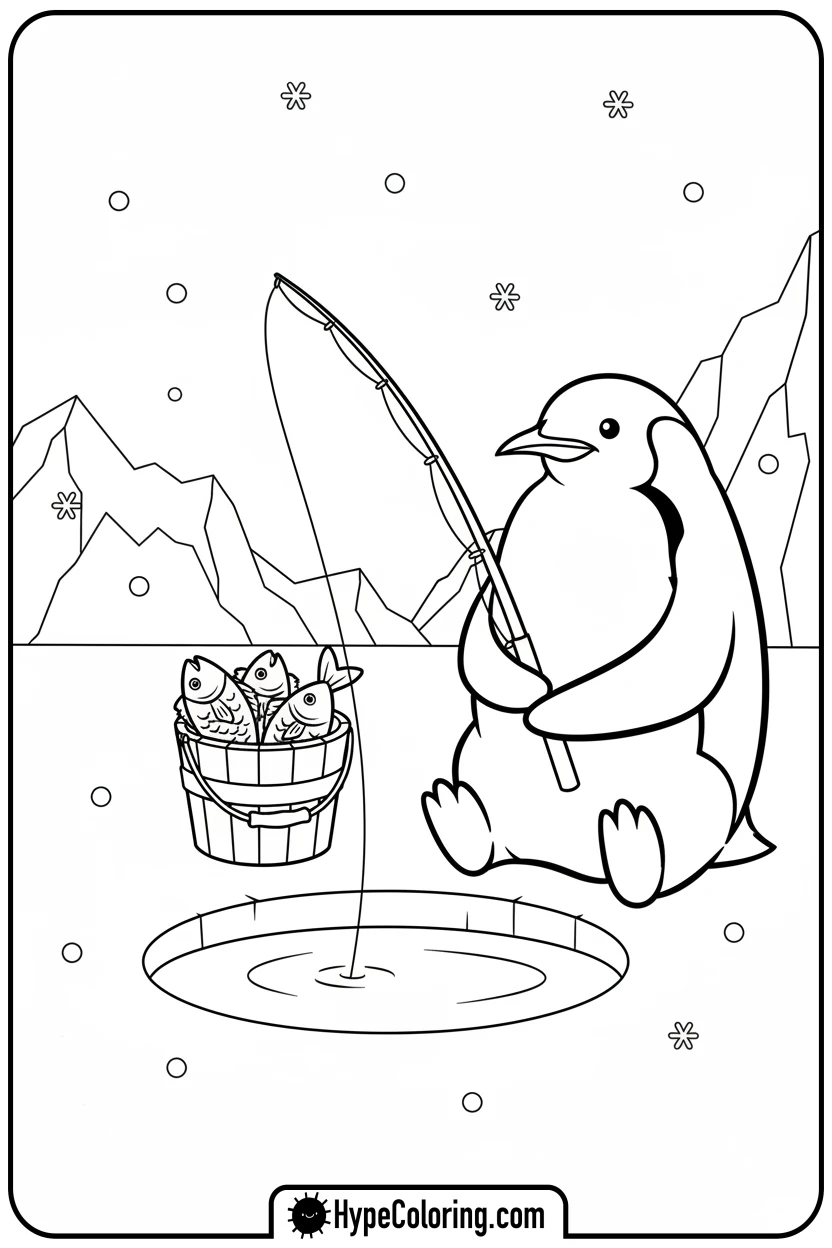 penguin-fishing-from-an-ice-hole - penguin coloring pages