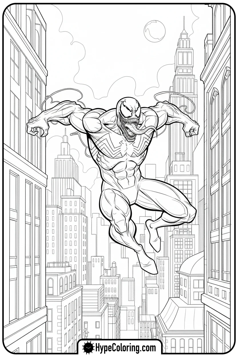 venom-leaping-between-buildings - venom coloring pages​