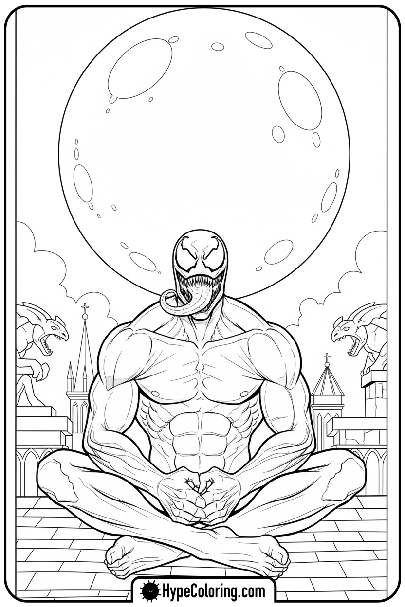 venom-on-rooftop-at-moon - venom coloring pages​