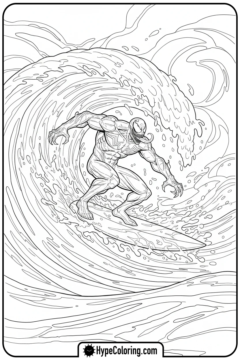 venom-surfing-a-wave - venom coloring pages​
