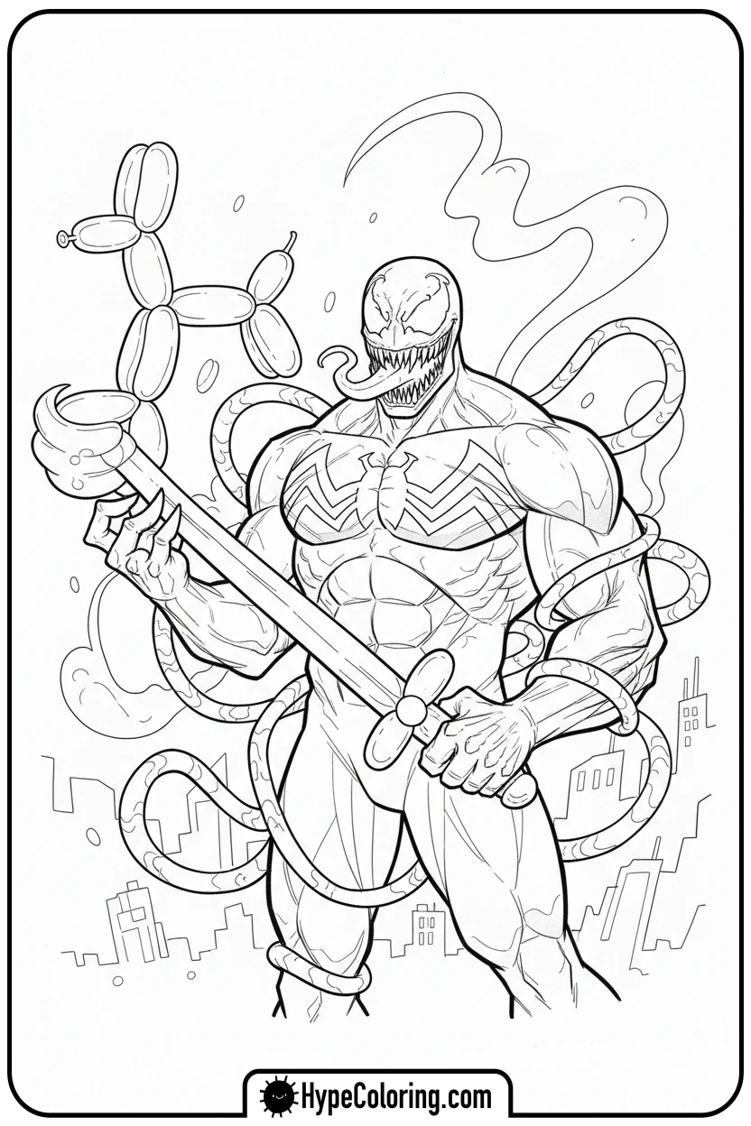 venom-holding-balloon-animal - venom coloring pages​