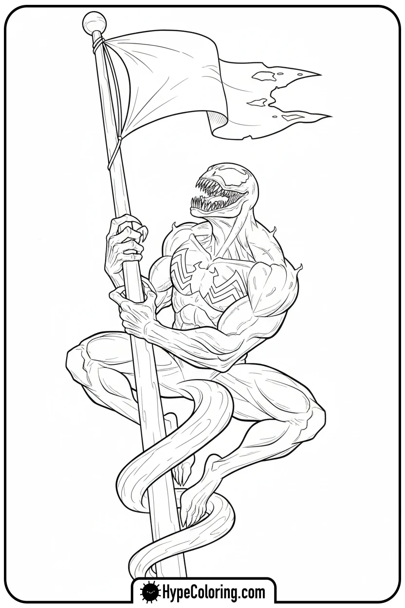venom-wrapped-around-flagpole - venom coloring pages​