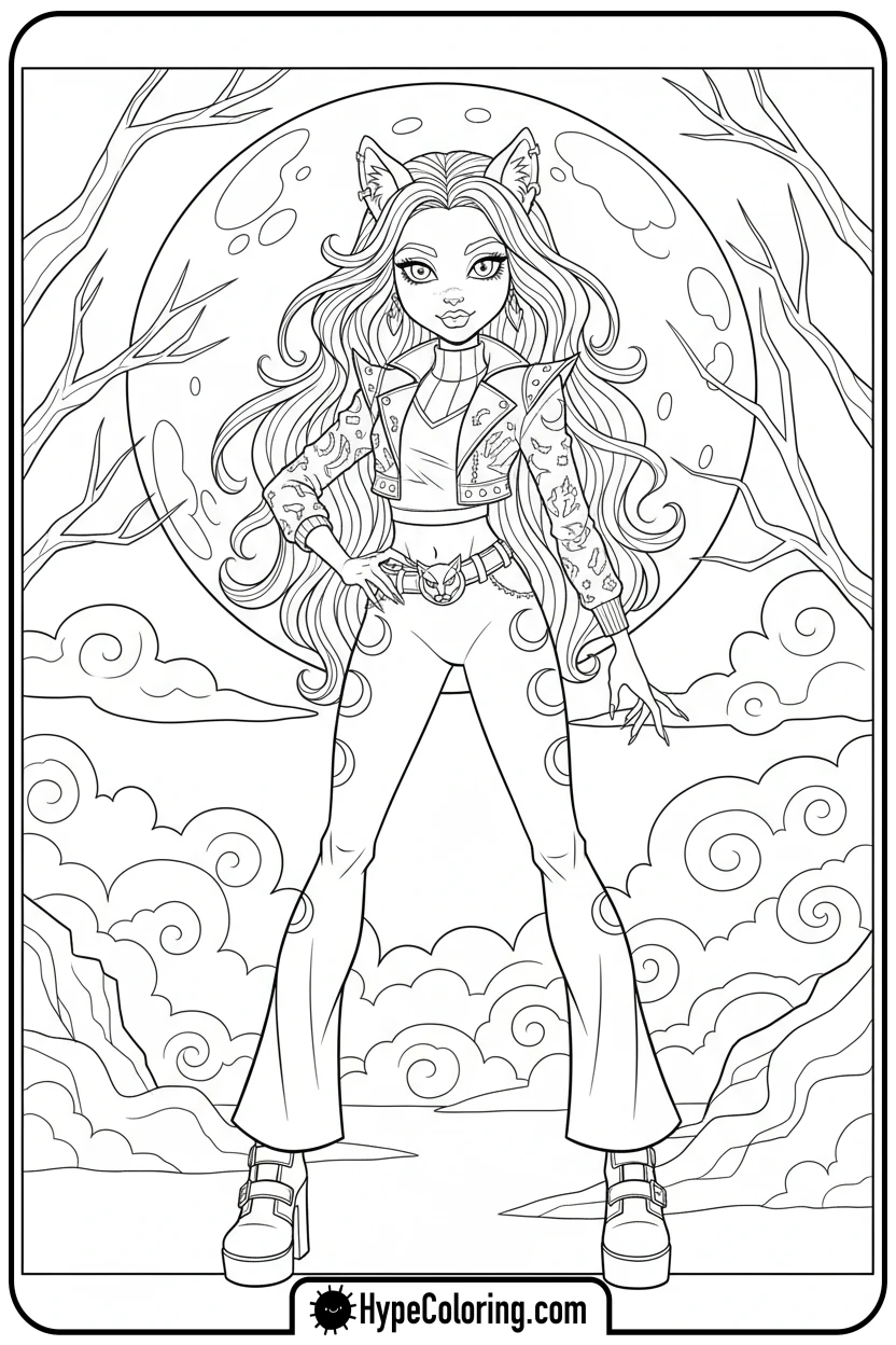 Click to download PDF clawdeen-wolf-fashion-pose - monster high coloring pages