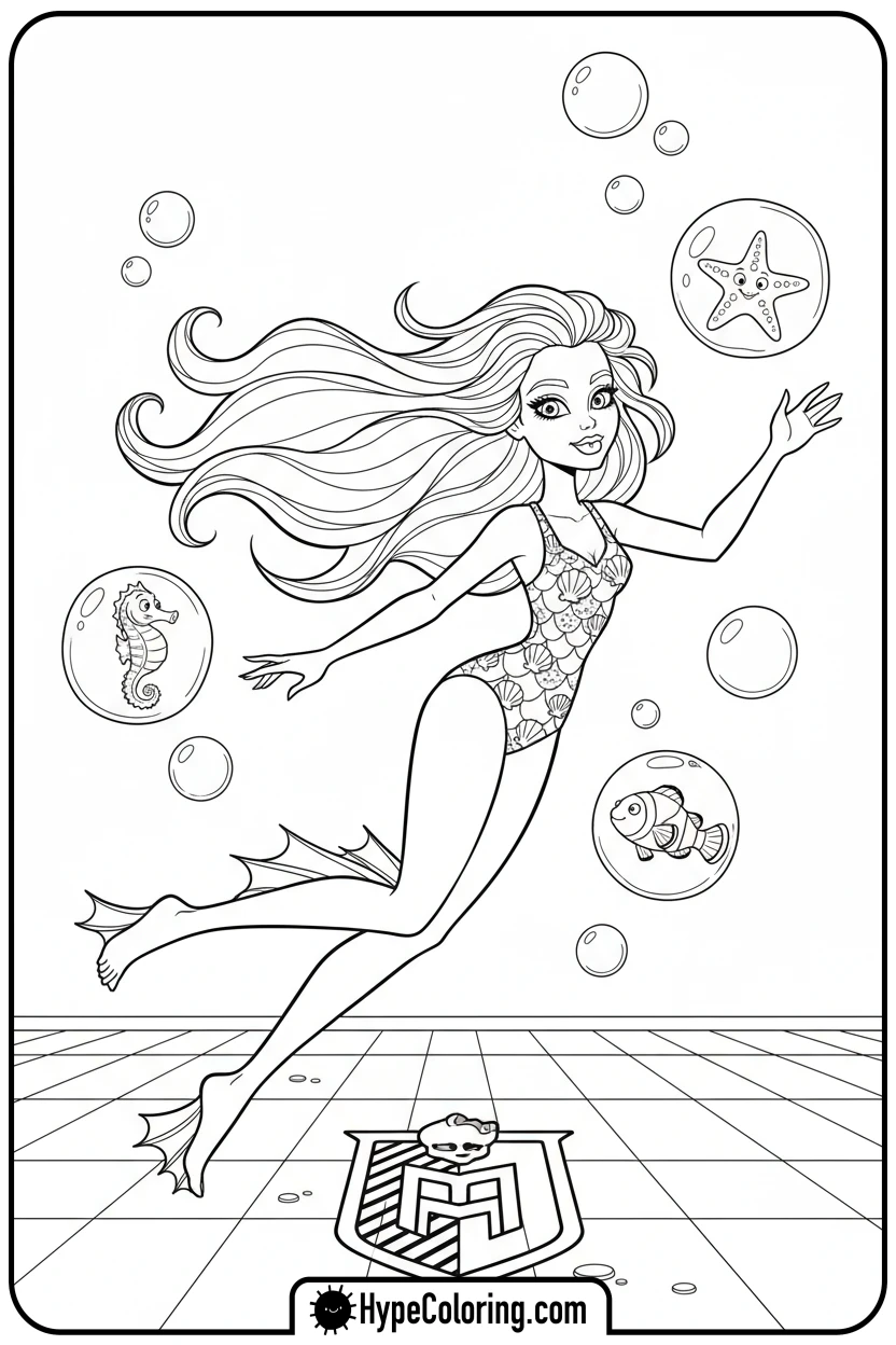 Click to download PDF lagoona-blue-swimming - monster high coloring pages