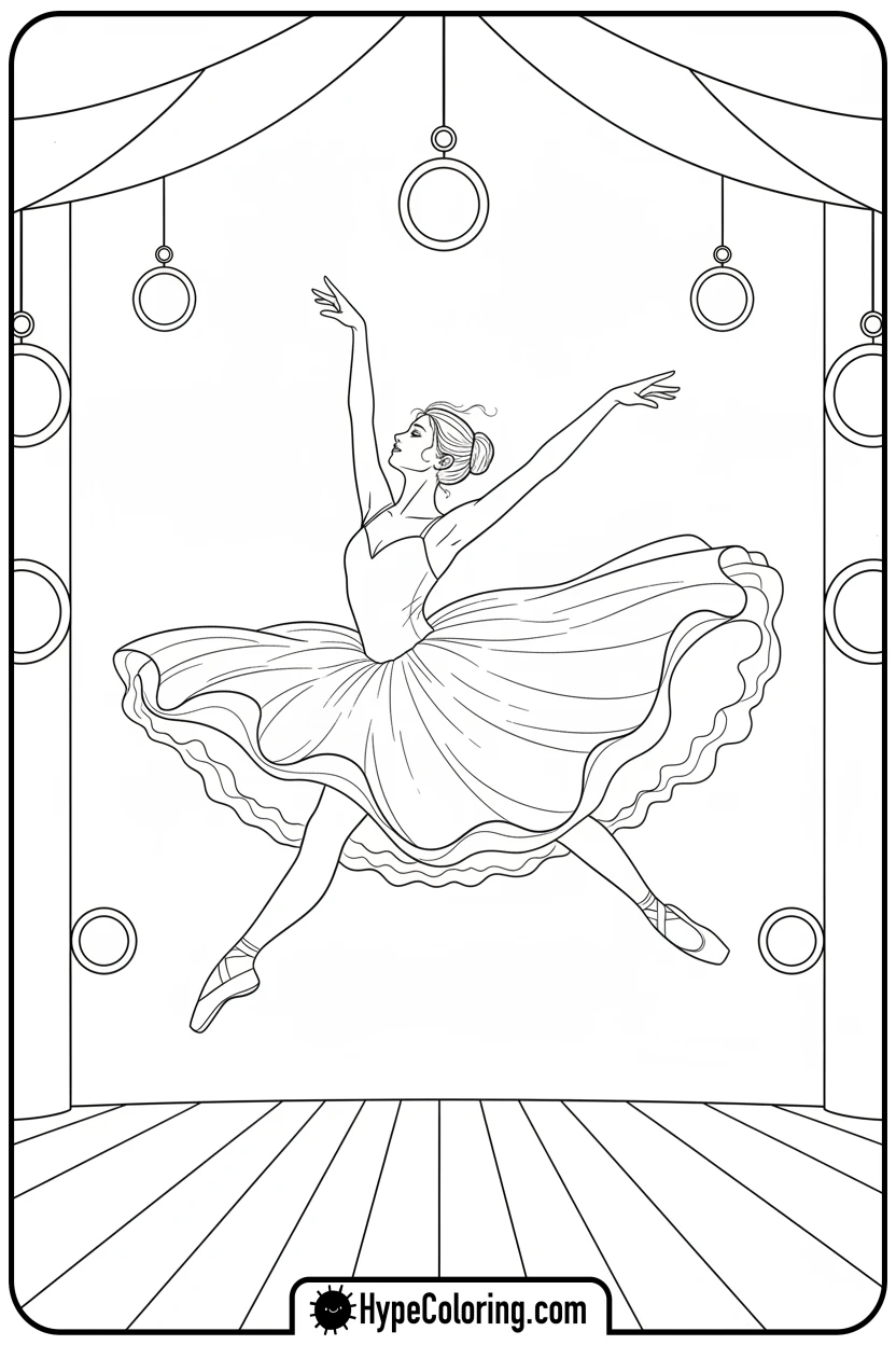 ballerina-leaping-on-stage - ballet coloring pages
