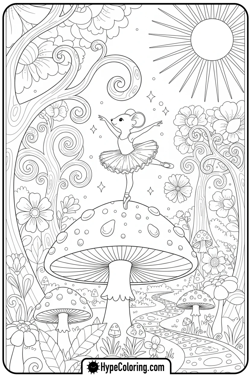 mouse-ballerina-on-mushroom - ballet coloring pages