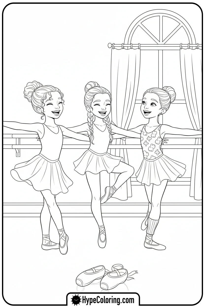 group-of-ballerinas-dancing - ballet coloring pages