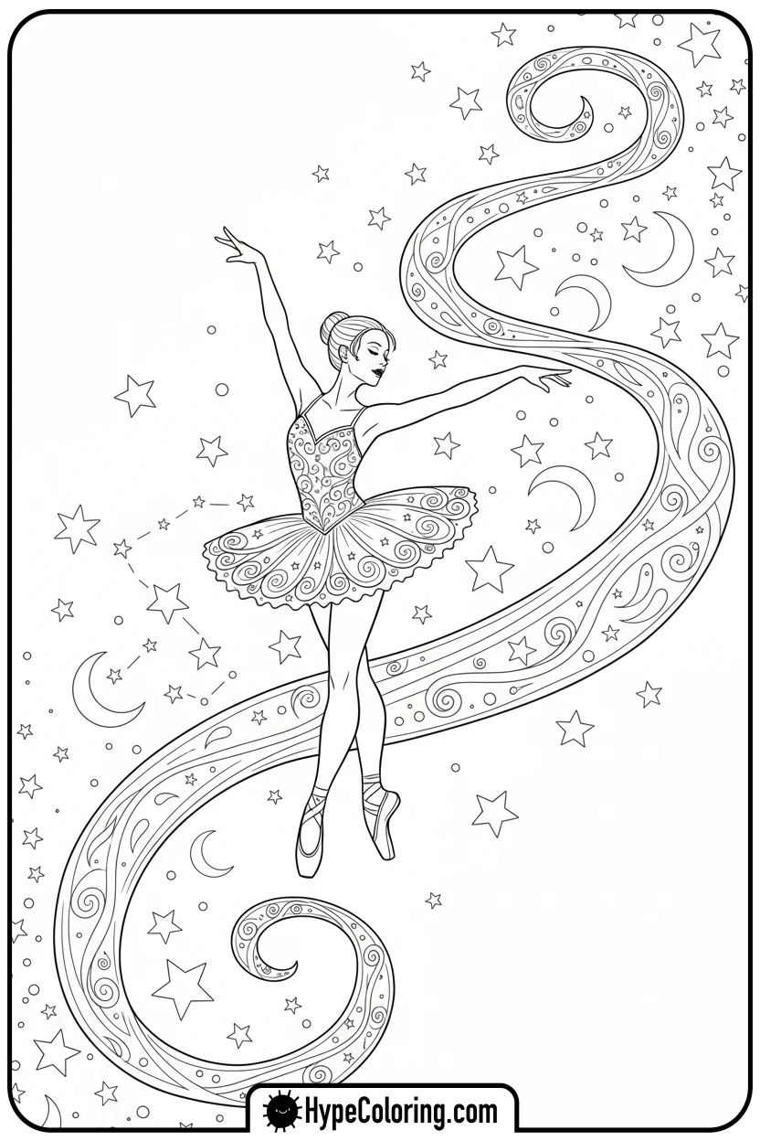 ballerina-with-glowing-ribbon - ballet coloring pages