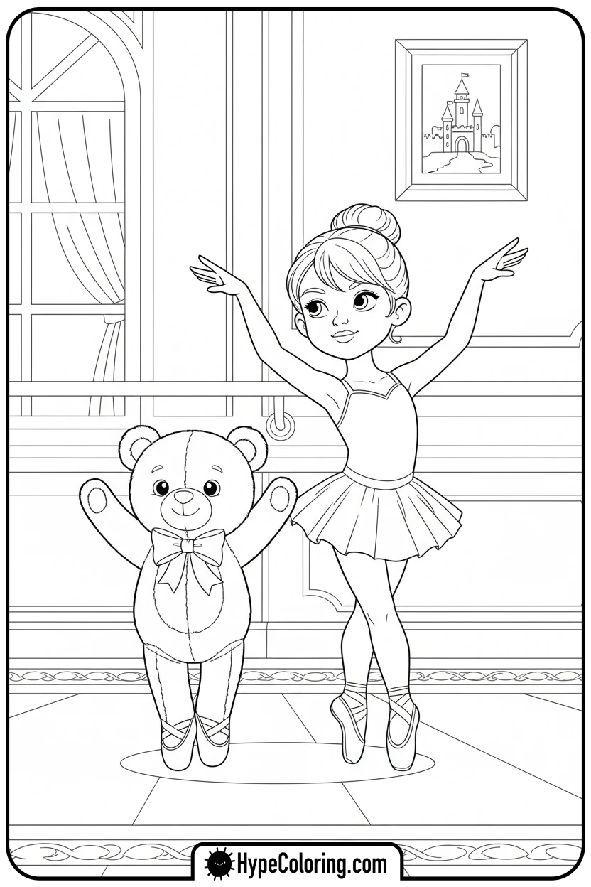 ballerina-and-teddy-bear - ballet coloring pages