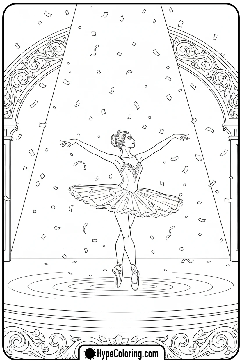 ballerina-twirling-with-confetti - ballet coloring pages