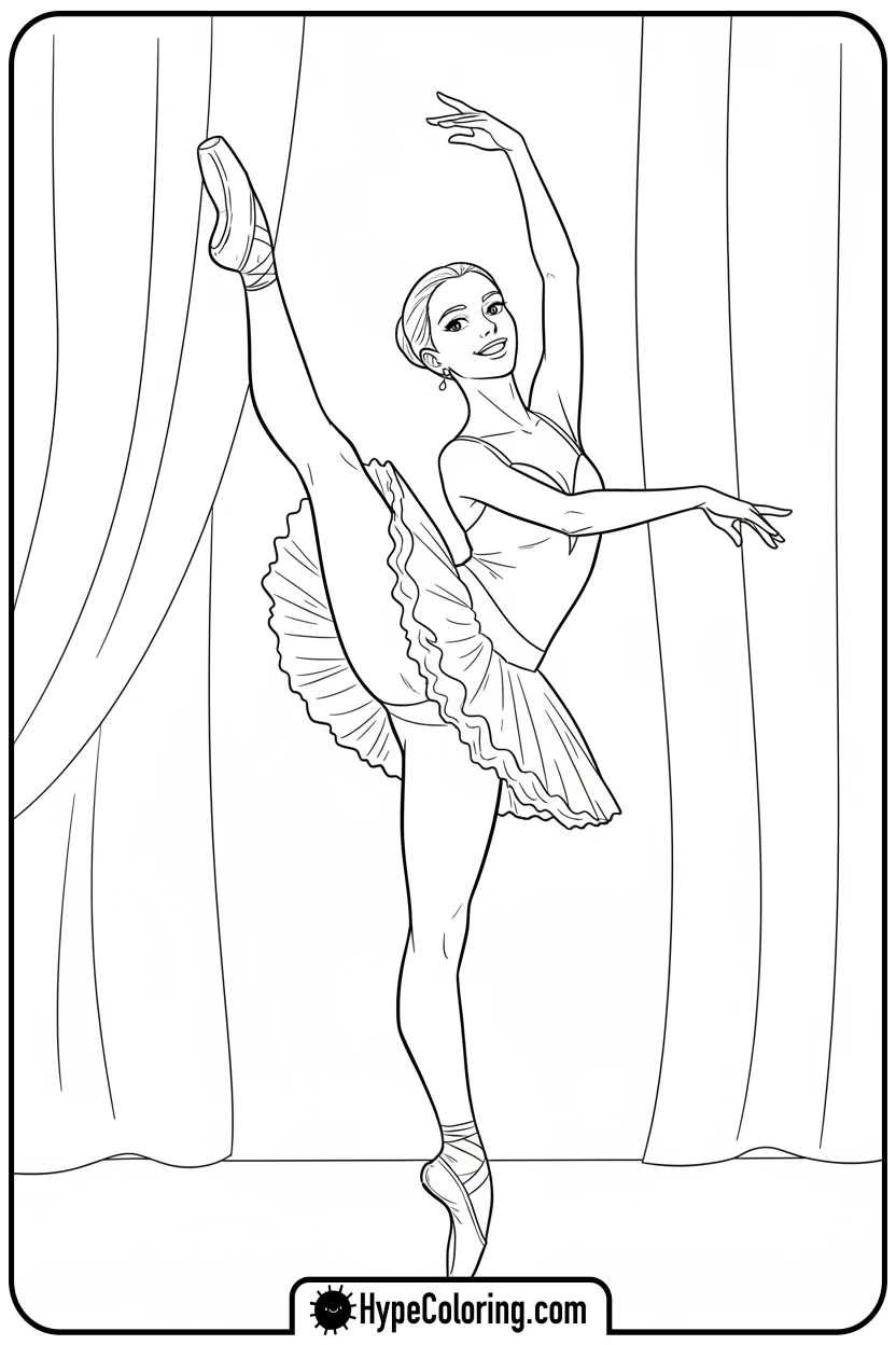 ballerina-doing-high-kick - ballet coloring pages