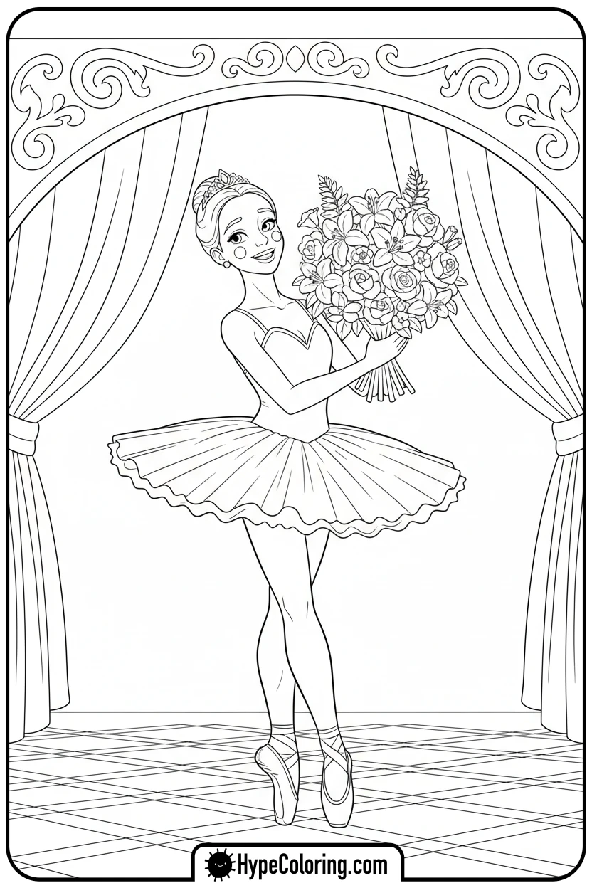 ballerina-receiving-flowers - ballet coloring pages