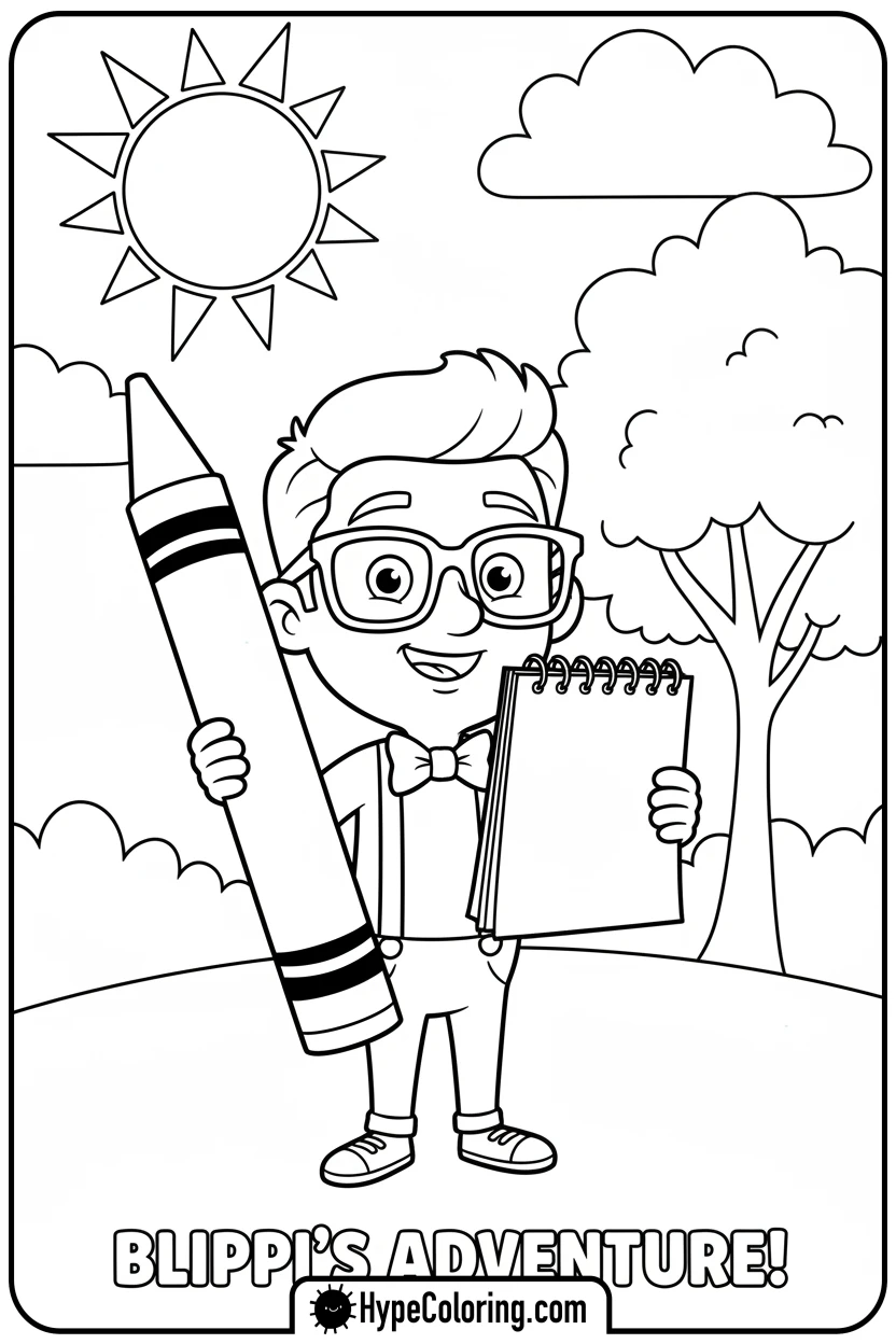blippi-holding-giant-crayon - blippi coloring pages
