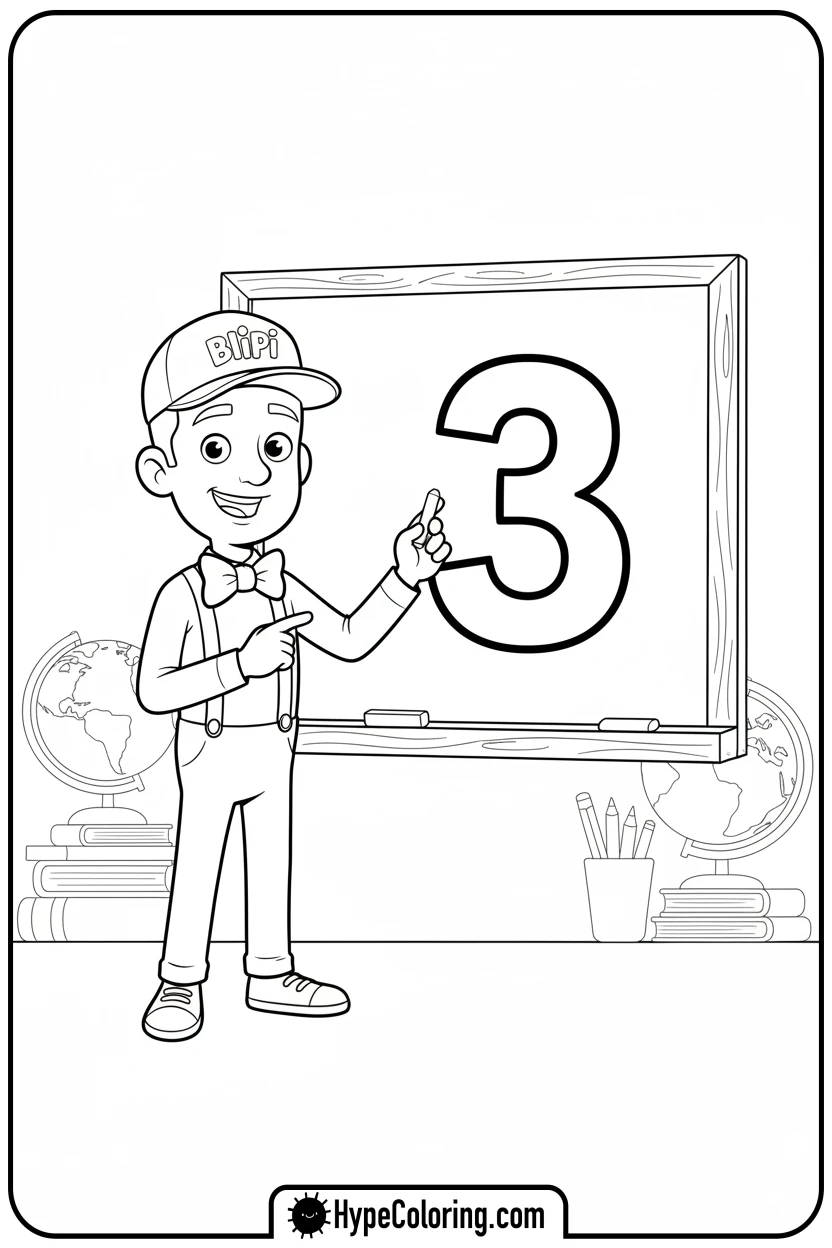 blippi-teaching-number-three - blippi coloring pages