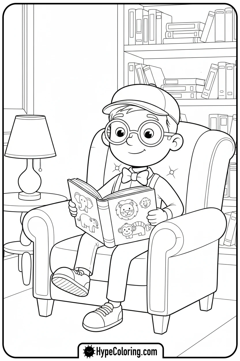 blippi-reading-animal-book - blippi coloring pages